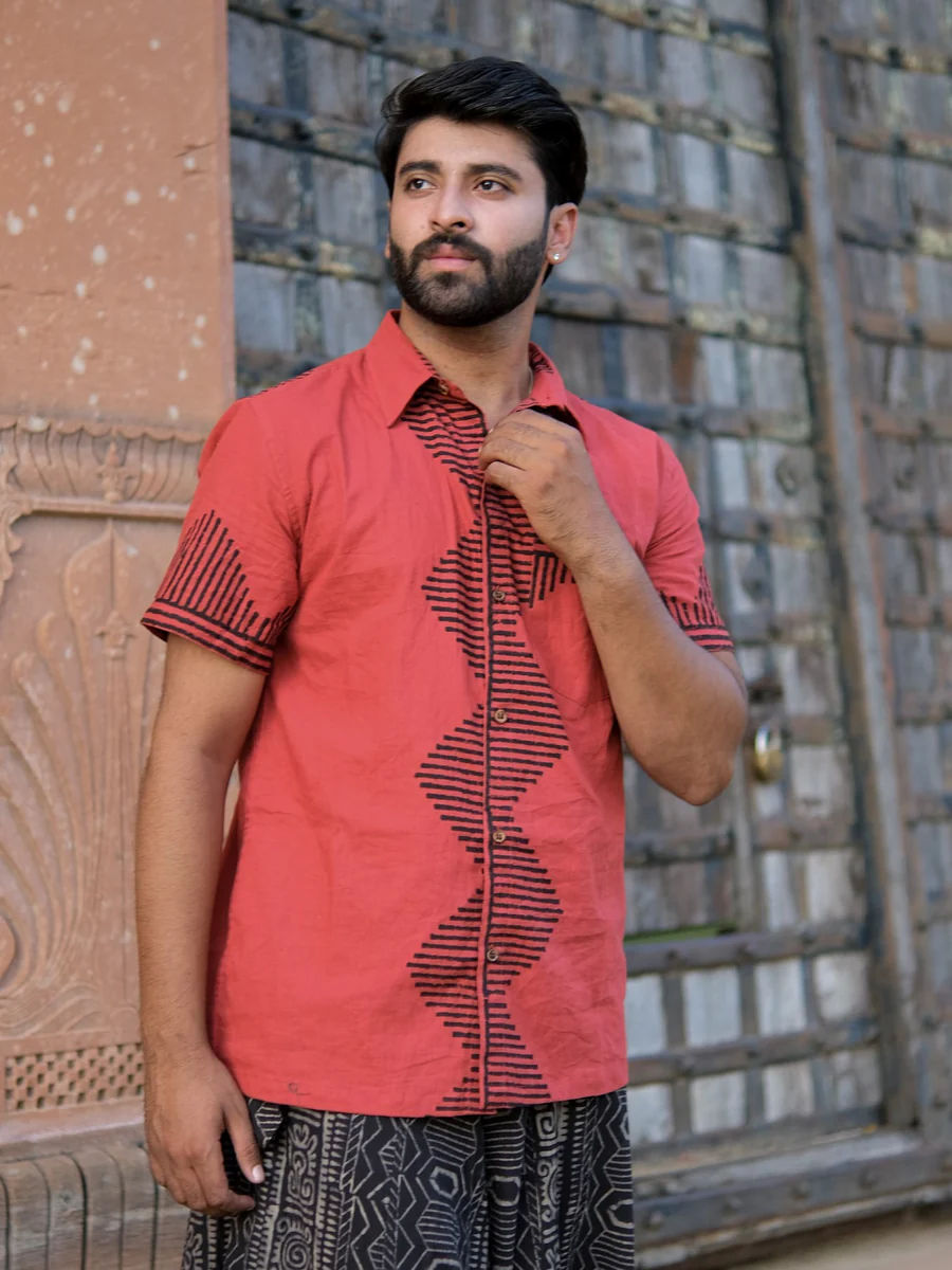 Rudra Cotton Shirt with Black Tribal Block Print